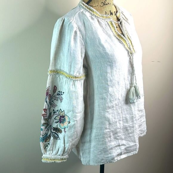Chicos Size 0 Linen embroidered Top - Picture 4 of 11